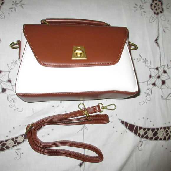 Neiman Marcus Two-Tone Brown and White Leather Handbag - Picture 1 of 4